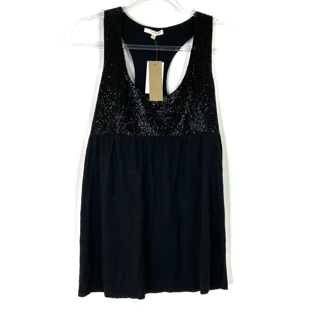 Matty M Black Beaded Racerback Dressy Tank Top Button Viscose NWT Womens Medium